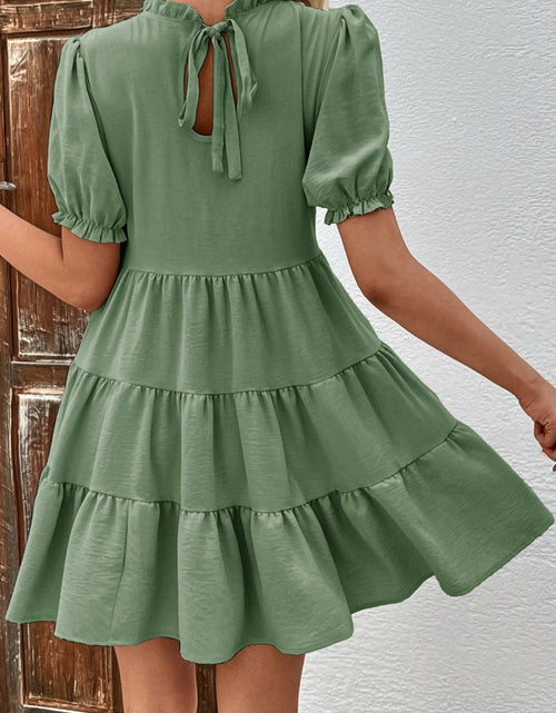 Load image into Gallery viewer, Perfee Puff Sleeve Tie Back Tiered Dress
