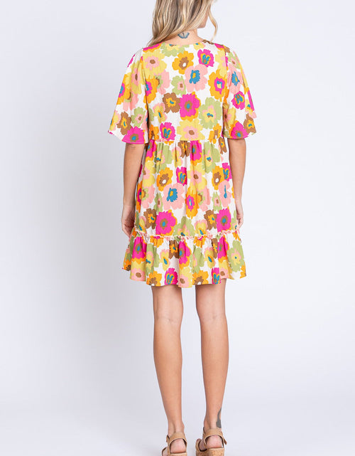 Load image into Gallery viewer, GeeGee Floral V-Neck Ruffle Hem Mini Dress
