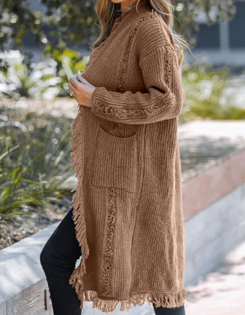 Load image into Gallery viewer, Fringe Open Front Long Sleeve Cardigan
