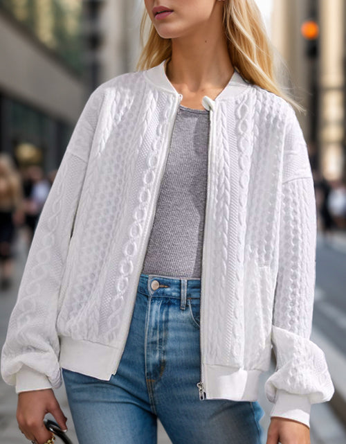 Load image into Gallery viewer, Textured Zip Up Dropped Shoulder Jacket
