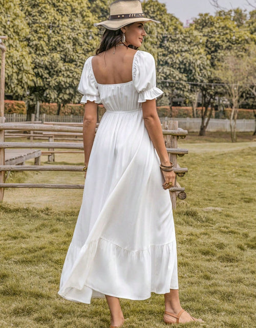 Load image into Gallery viewer, Square Neck Flounce Sleeve Midi Dress
