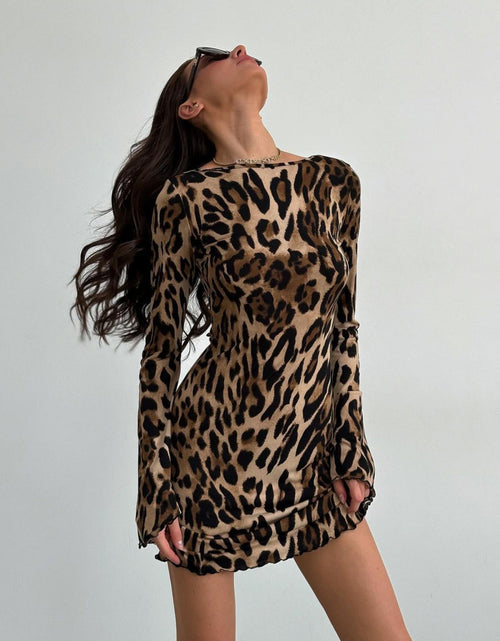 Load image into Gallery viewer, Leopard Backless Long Sleeve Mini Dress
