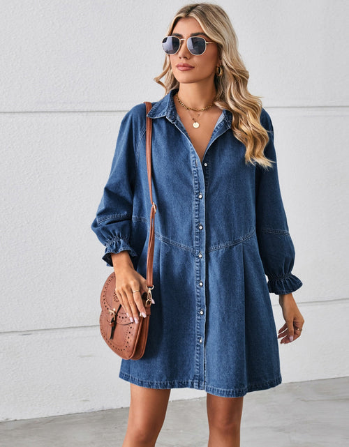 Load image into Gallery viewer, Button Up Flounce Sleeve Mini Denim Dress
