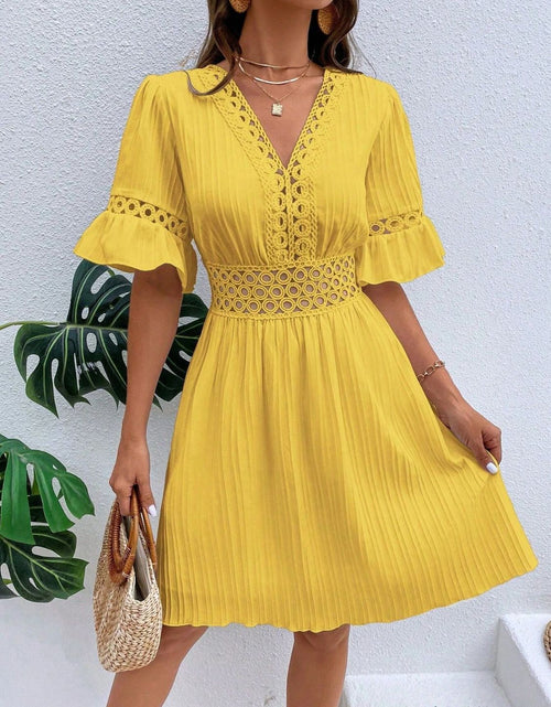 Load image into Gallery viewer, Cutout V-Neck Flounce Sleeve Mini Dress
