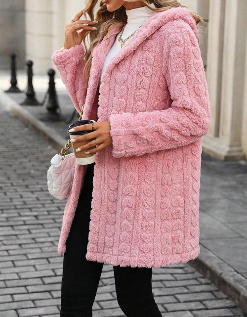 Load image into Gallery viewer, Heart Open Front Hooded Fuzzy Coat
