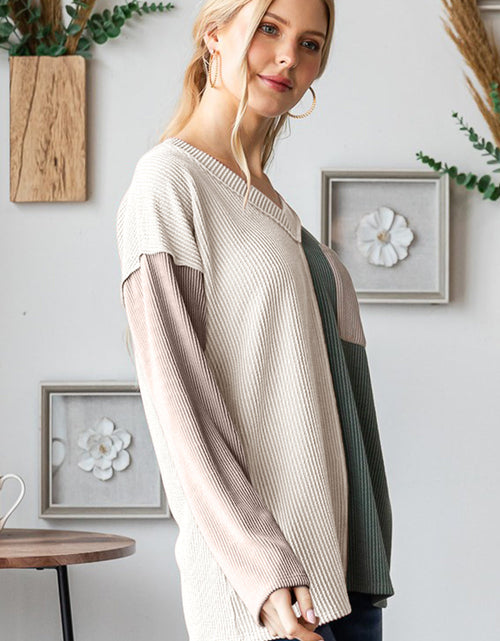 Load image into Gallery viewer, Heimish Color Block Exposed Seam Ribbed T-Shirt

