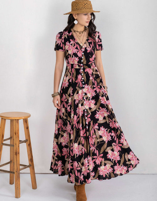Load image into Gallery viewer, Floral V-Neck Slit Dress
