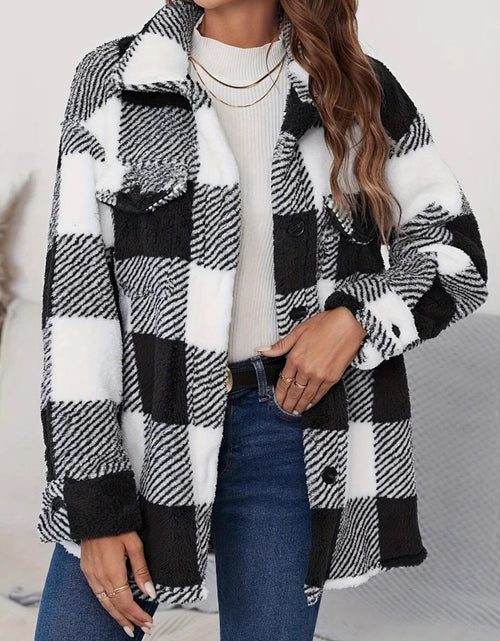Load image into Gallery viewer, Plaid Button Up Long Sleeve Fuzzy Outerwear

