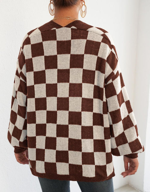 Load image into Gallery viewer, Checkered Open Front Long Sleeve Cardigan
