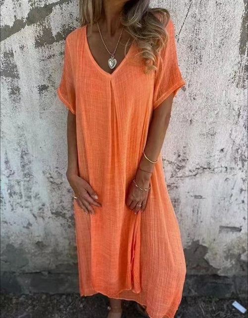Load image into Gallery viewer, Full Size V-Neck Short Sleeve Midi Dress Plus Size
