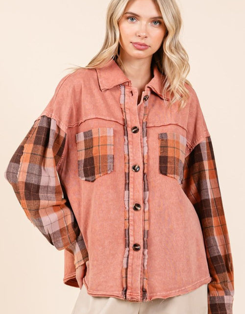 Load image into Gallery viewer, Mittoshop Button Down Contrast Plaid Patchwork Shacket
