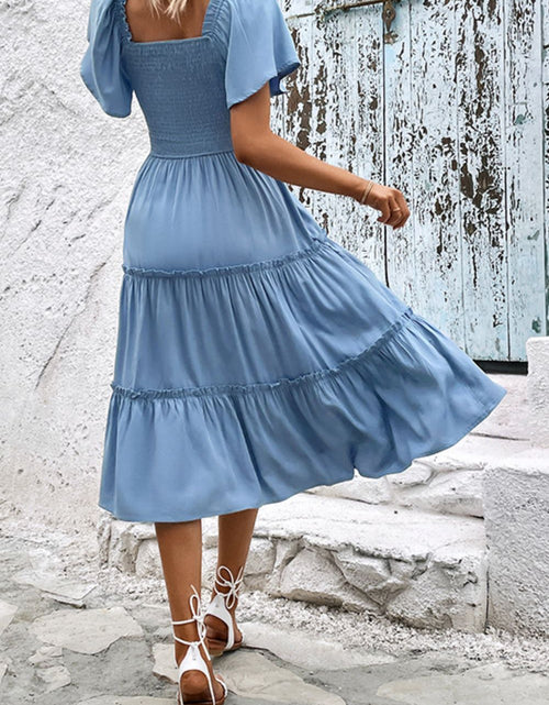 Load image into Gallery viewer, Perfee Smocked Square Neck Frill Trim Dress
