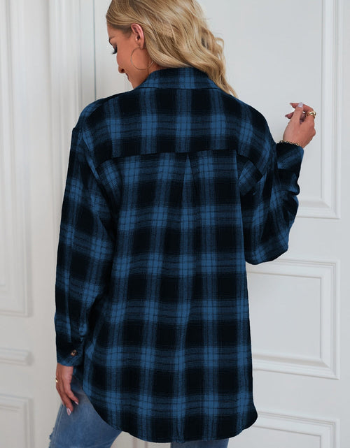 Load image into Gallery viewer, Plaid Button Up Dropped Shoulder Outerwear
