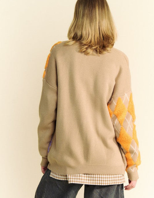 Load image into Gallery viewer, Davi &amp; Dani Argyle V-Neck Dropped Shoulder Cardigan
