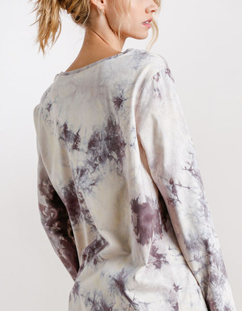 Load image into Gallery viewer, Umgee Full Size Tie Dye Front Gathered Detail Round Neck Long Sleeve T-Shirt Plus Size
