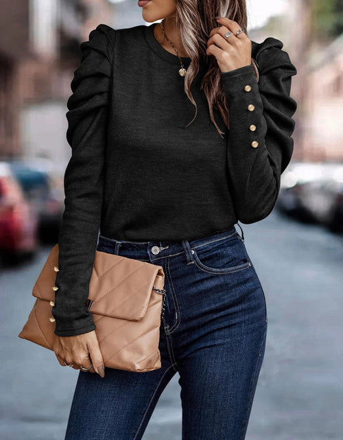 Load image into Gallery viewer, Decorative Button Puff Sleeve T-Shirt
