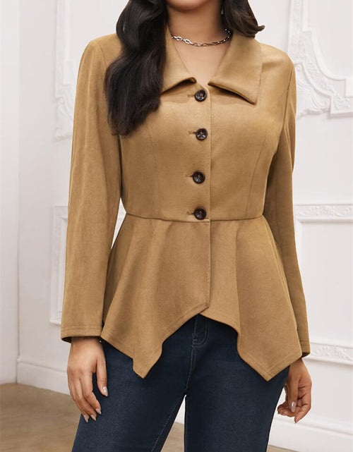 Load image into Gallery viewer, Handkerchief Hem Button Up Collared Neck Jacket
