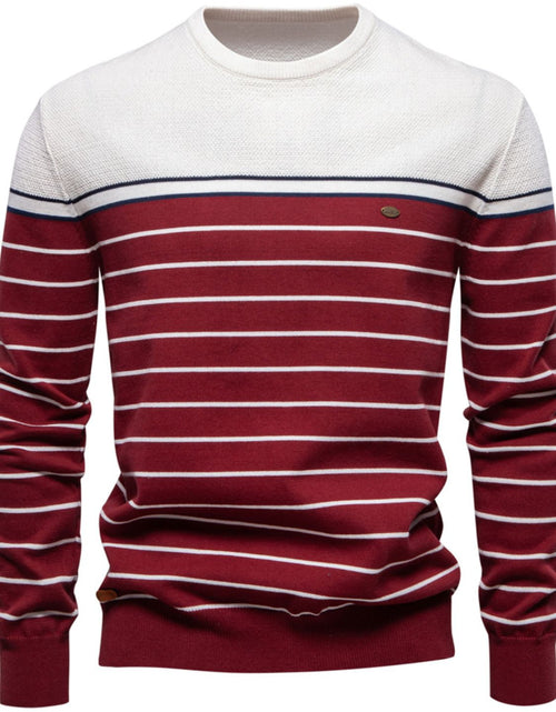 Load image into Gallery viewer, Men's Striped Round Neck Long Sleeve Sweater
