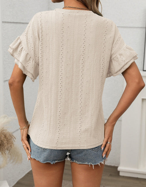 Load image into Gallery viewer, Eyelet Round Neck Flounce Sleeve Top
