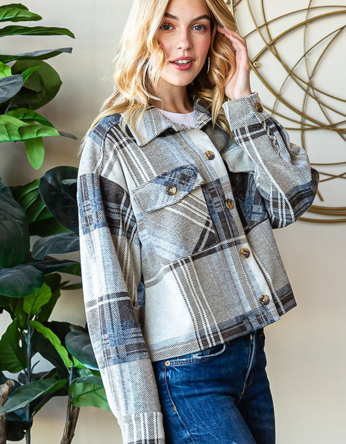 Load image into Gallery viewer, Reborn J Plaid Button Up Long Sleeve Shacket
