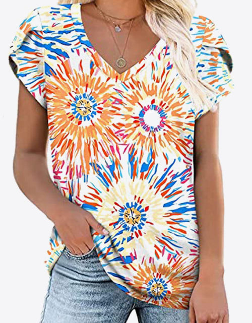 Load image into Gallery viewer, Printed Petal Sleeve V-Neck Blouse
