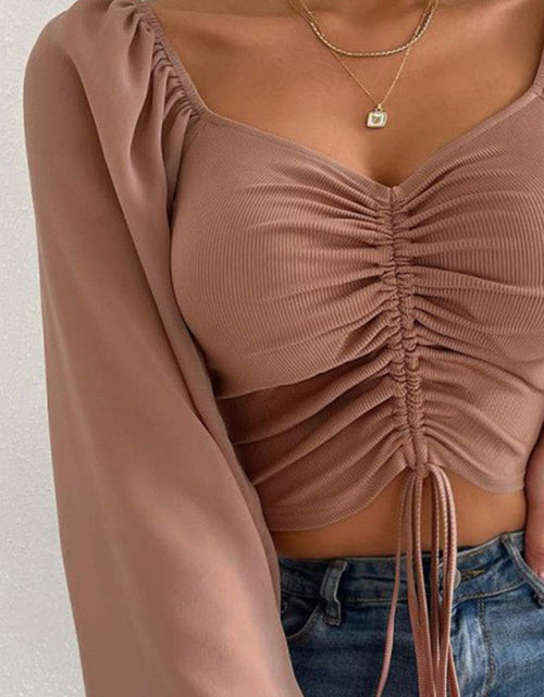 Load image into Gallery viewer, Drawstring Sweetheart Neck Cropped Top
