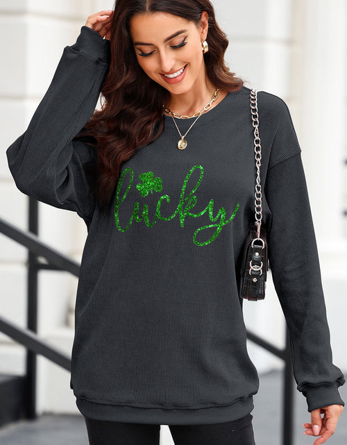Load image into Gallery viewer, LUCKY Round Neck Dropped Shoulder Sweatshirt
