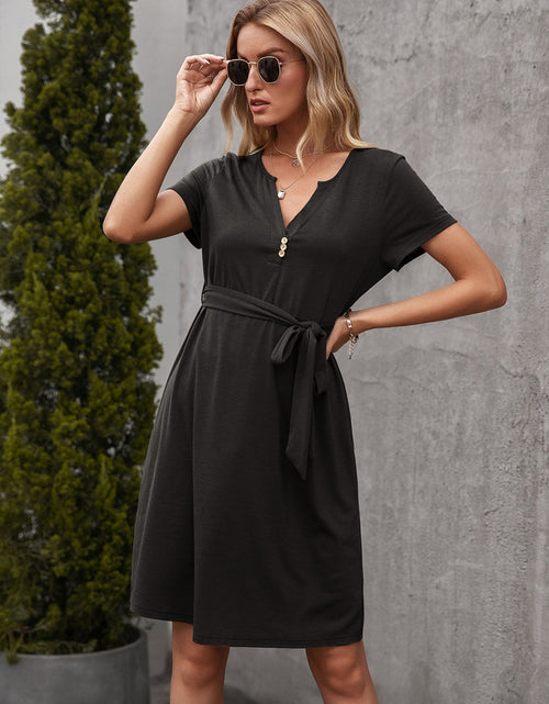 Load image into Gallery viewer, Ivy Lane Tied Notched Short Sleeve Dress
