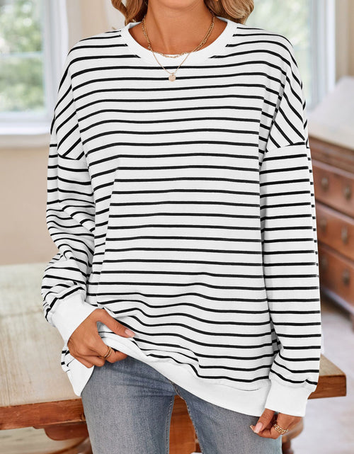 Load image into Gallery viewer, Lovelet Striped Round Neck Long Sleeve Sweatshirt
