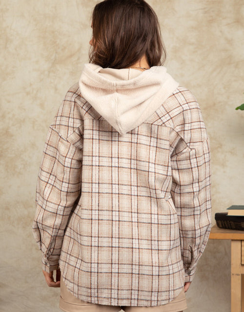 Load image into Gallery viewer, Drawstring Plaid Long Sleeve Hooded Jacket
