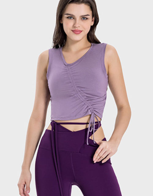 Load image into Gallery viewer, Millennia Drawstring Ruched Wide Strap Active Tank
