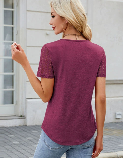 Load image into Gallery viewer, Smocked Round Neck Short Sleeve T-Shirt
