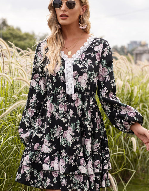 Load image into Gallery viewer, Ivy Lane Floral Lace Trim Long Sleeve Dress

