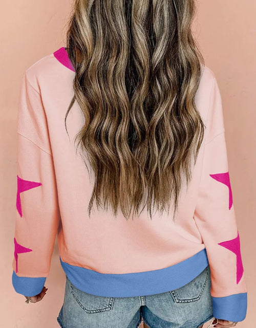 Load image into Gallery viewer, Star Contrast Round Neck Long Sleeve Sweatshirt

