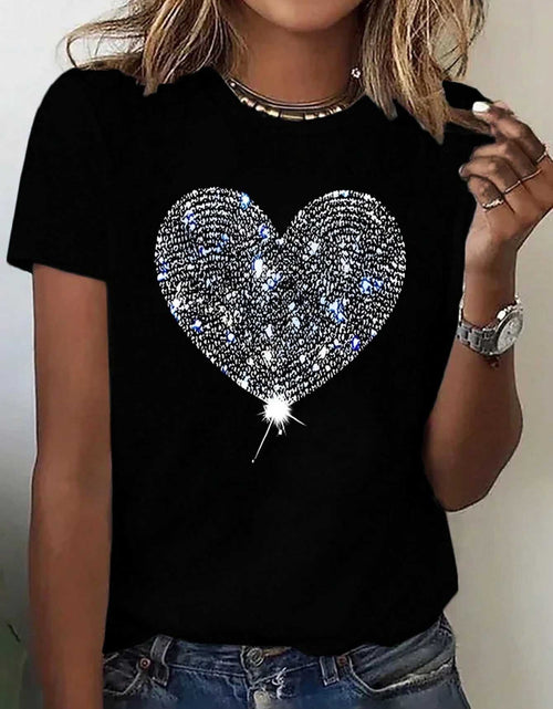 Load image into Gallery viewer, Heart Graphic Round Neck Short Sleeve T-Shirt

