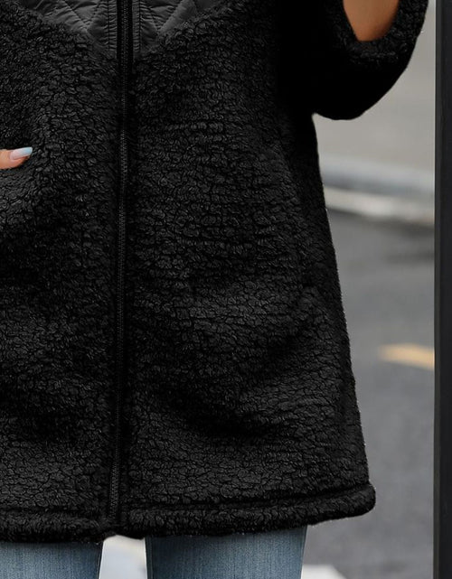 Load image into Gallery viewer, Fuzzy Zip Up Long Sleeve Hooded Jacket
