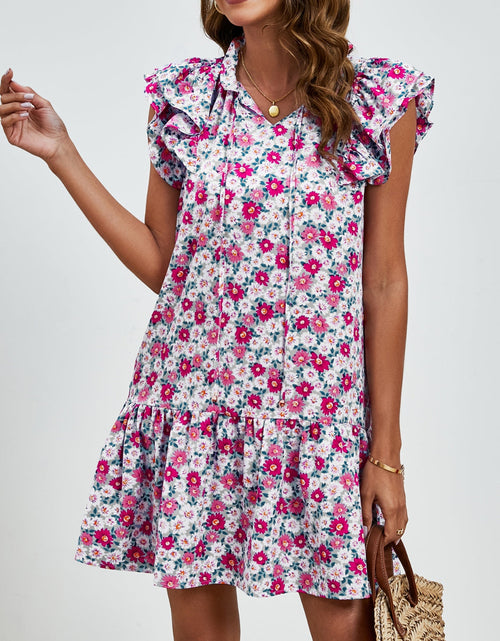 Load image into Gallery viewer, Tied Floral Cap Sleeve Mini Dress
