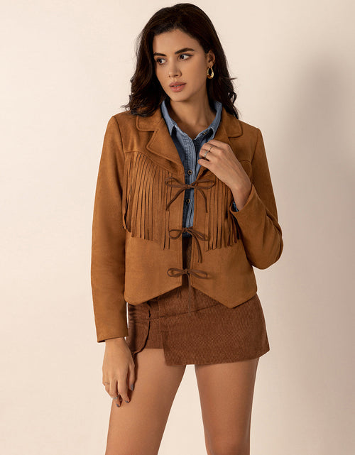 Load image into Gallery viewer, Tied Tassel Collared Neck Long Sleeve Jacket
