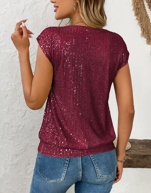 Load image into Gallery viewer, Sequin V-Neck Cap Sleeve Top

