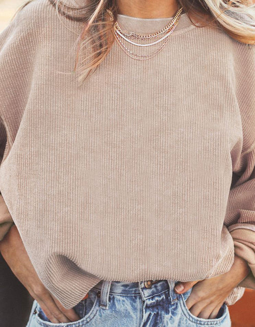 Load image into Gallery viewer, Ribbed Round Neck Drop Shoulder Sweatshirt
