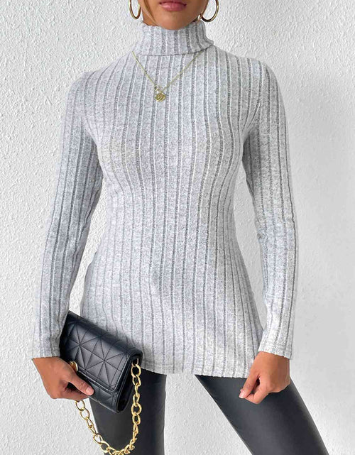 Load image into Gallery viewer, Ribbed Turtleneck Long Sleeve Slit T-Shirt
