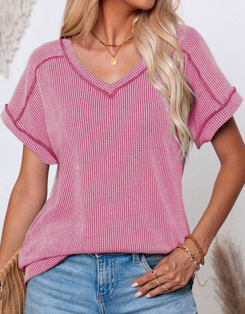 Load image into Gallery viewer, Exposed Seam V-Neck Short Sleeve Top
