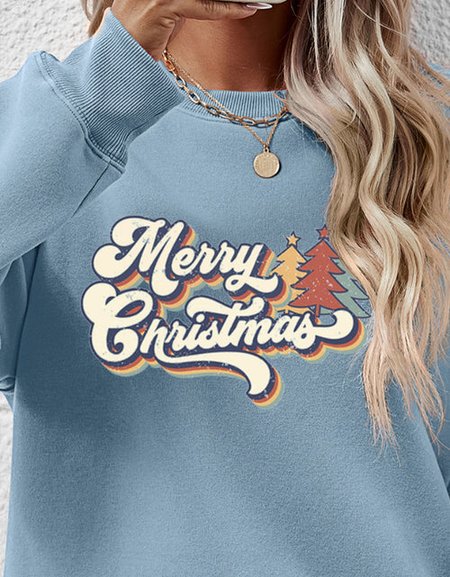 Load image into Gallery viewer, Christmas Letter Graphic Round Neck Sweatshirt
