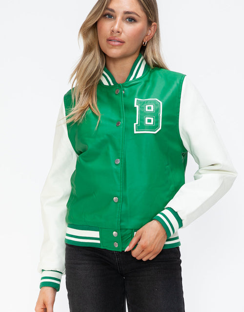Load image into Gallery viewer, Love Me Now PU Leather Contrast Snap Down Bomber Jacket
