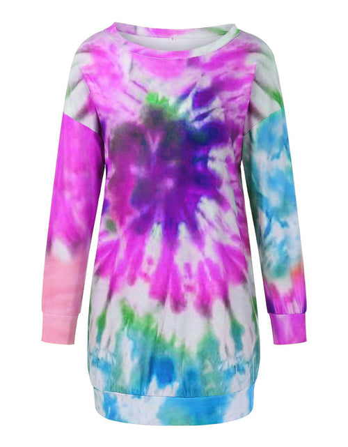 Load image into Gallery viewer, Full Size Tie-Dye Round Neck Long Sleeve Dress
