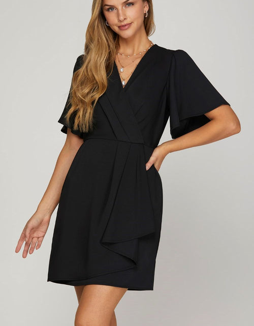 Load image into Gallery viewer, She + Sky Ruffled Surplice Short Flutter Sleeve Mini Dress
