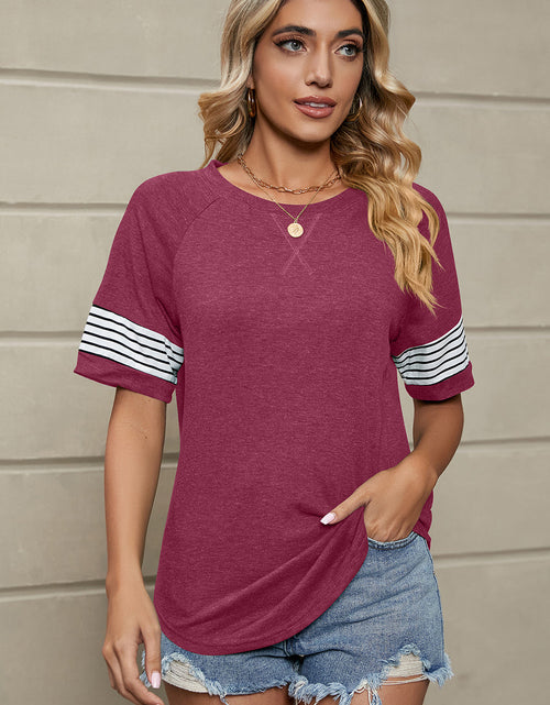 Load image into Gallery viewer, Striped Round Neck Short Sleeve T-Shirt
