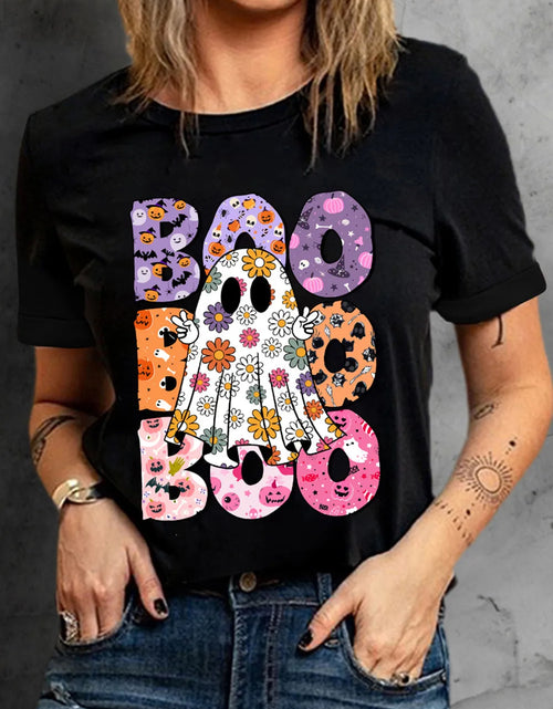 Load image into Gallery viewer, BOO Ghost Graphic Round Neck Short Sleeve T-Shirt
