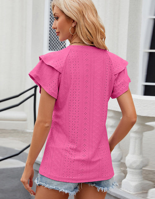 Load image into Gallery viewer, Eyelet Notched Short Sleeve T-Shirt
