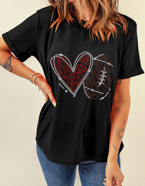 Load image into Gallery viewer, Rhinestone Round Neck Short Sleeve T-Shirt
